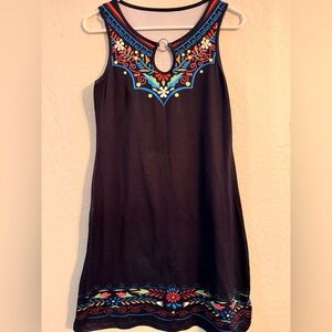 Embroidered Black Sleeveless Dress